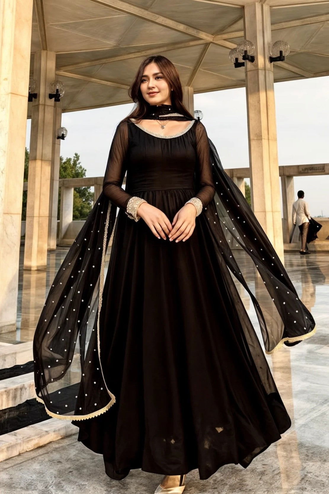 Black Anarkali - Mataish Couture