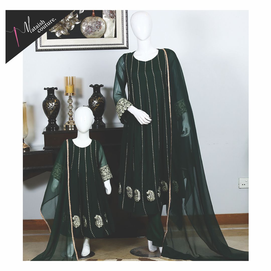 Deep green Chiffon Anarkali - Mataish Couture