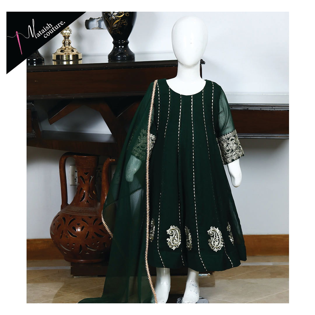 Deep green Chiffon Anarkali - Mataish Couture