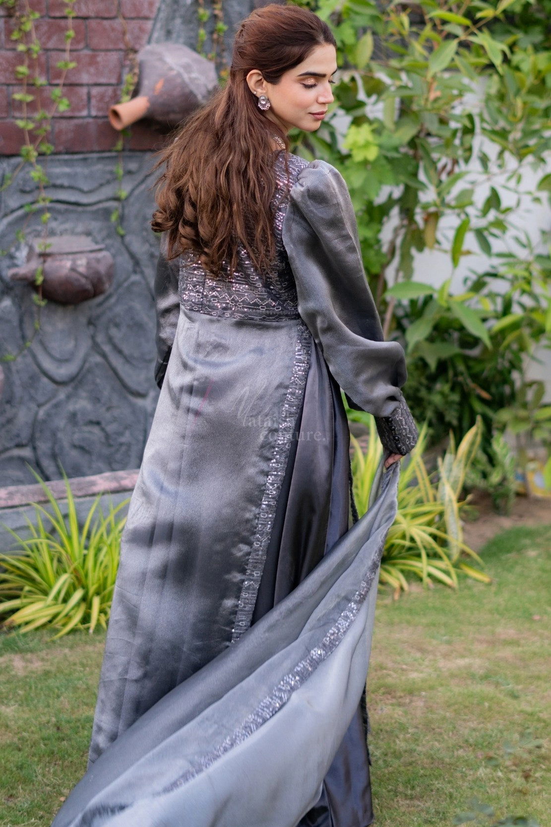 Grey Sequence Frock - Mataish Couture