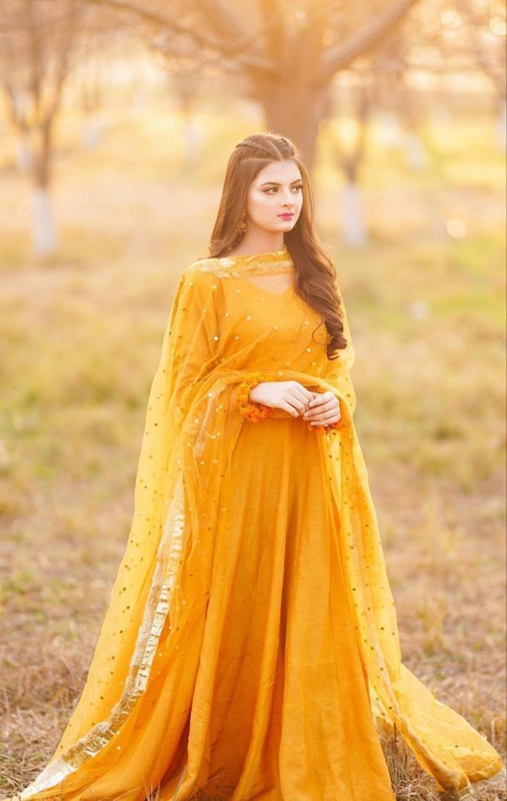 Mustard Yellow Chiffon Anarkali - Mataish Couture