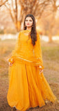 Mustard Yellow Chiffon Anarkali - Mataish Couture