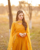 Mustard Yellow Chiffon Anarkali - Mataish Couture