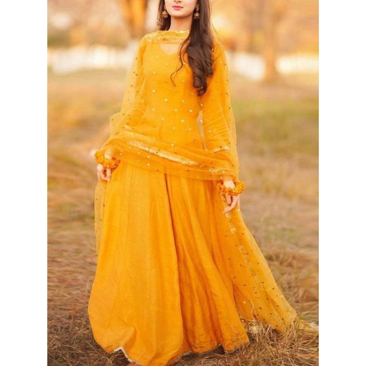 Mustard Yellow Chiffon Anarkali - Mataish Couture