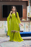 Parrot Green  Embroidered Garara - Mataish Couture