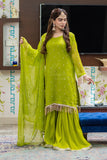 Parrot Green  Embroidered Garara - Mataish Couture