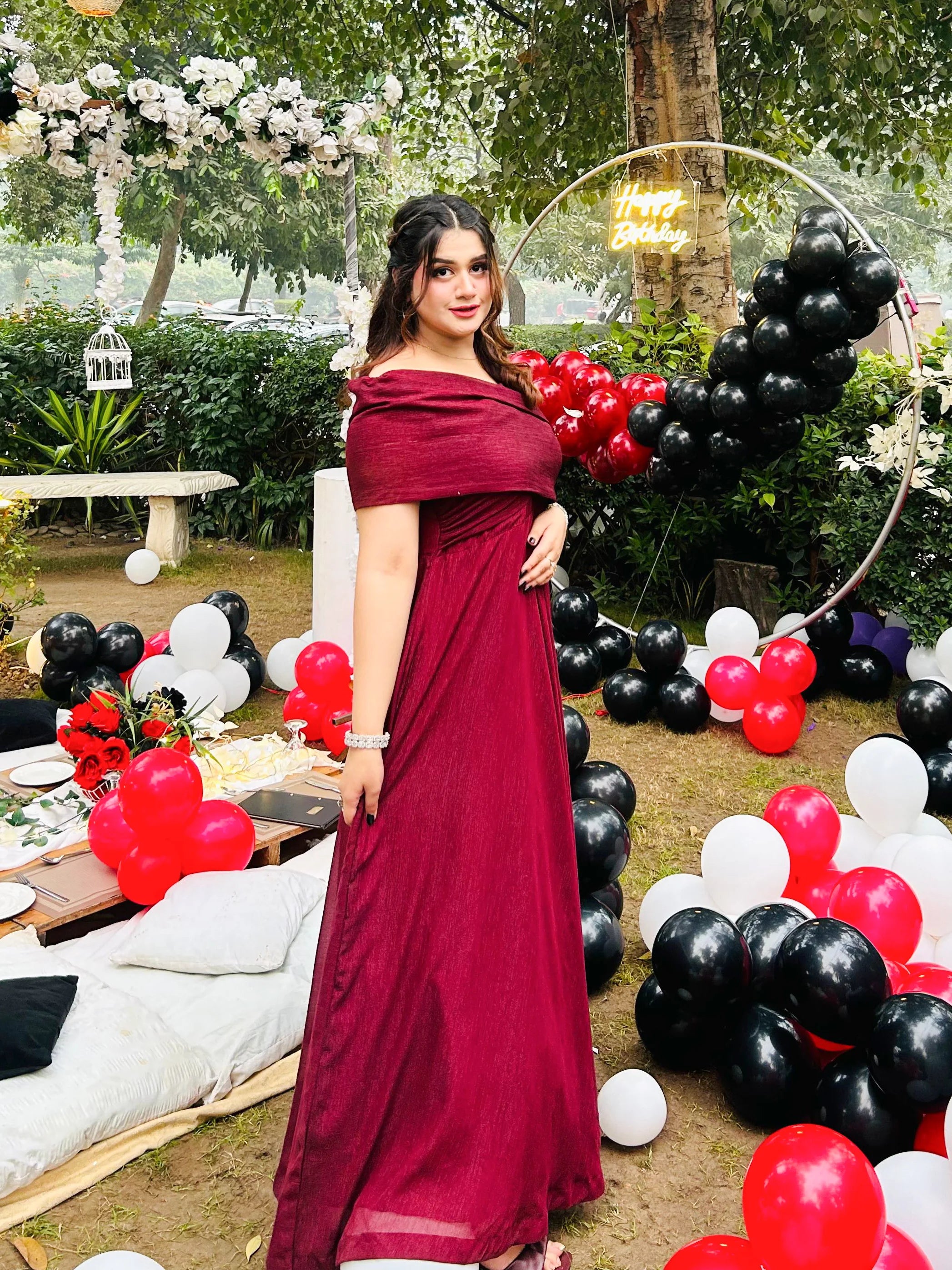 Maroon Off-Shoulder Gown