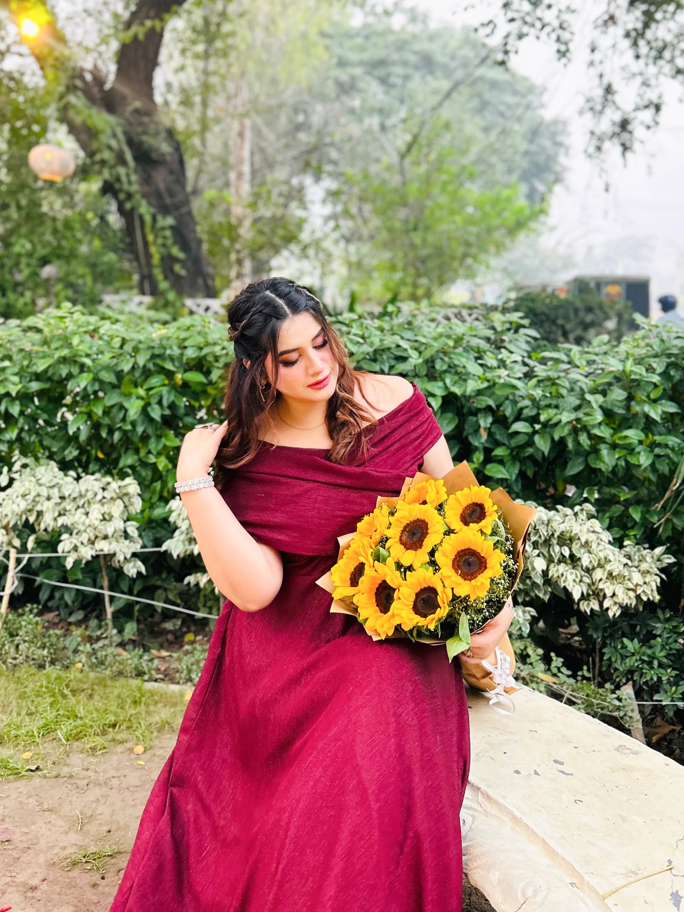 Maroon Off-Shoulder Gown