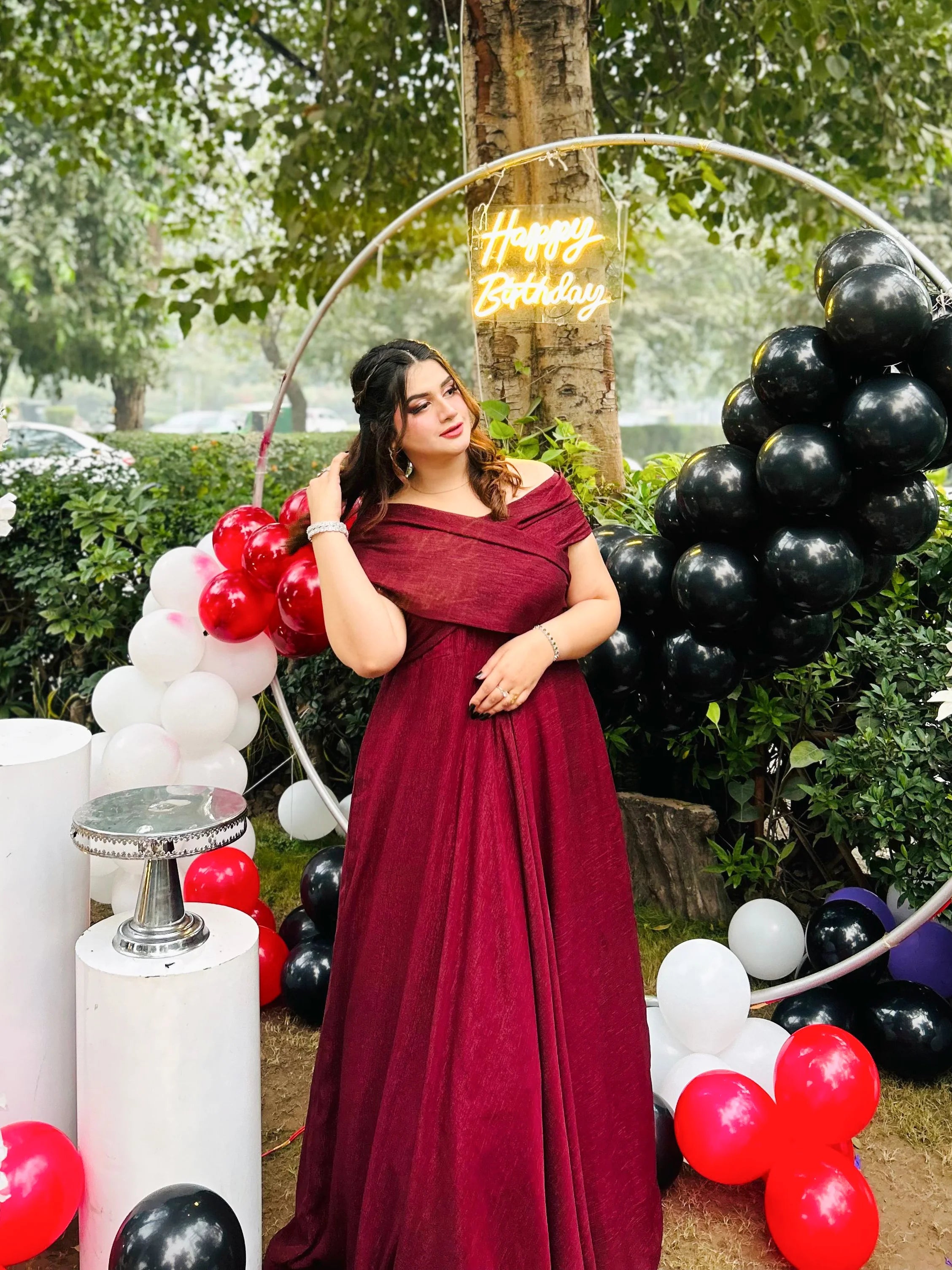 Maroon Off-Shoulder Gown