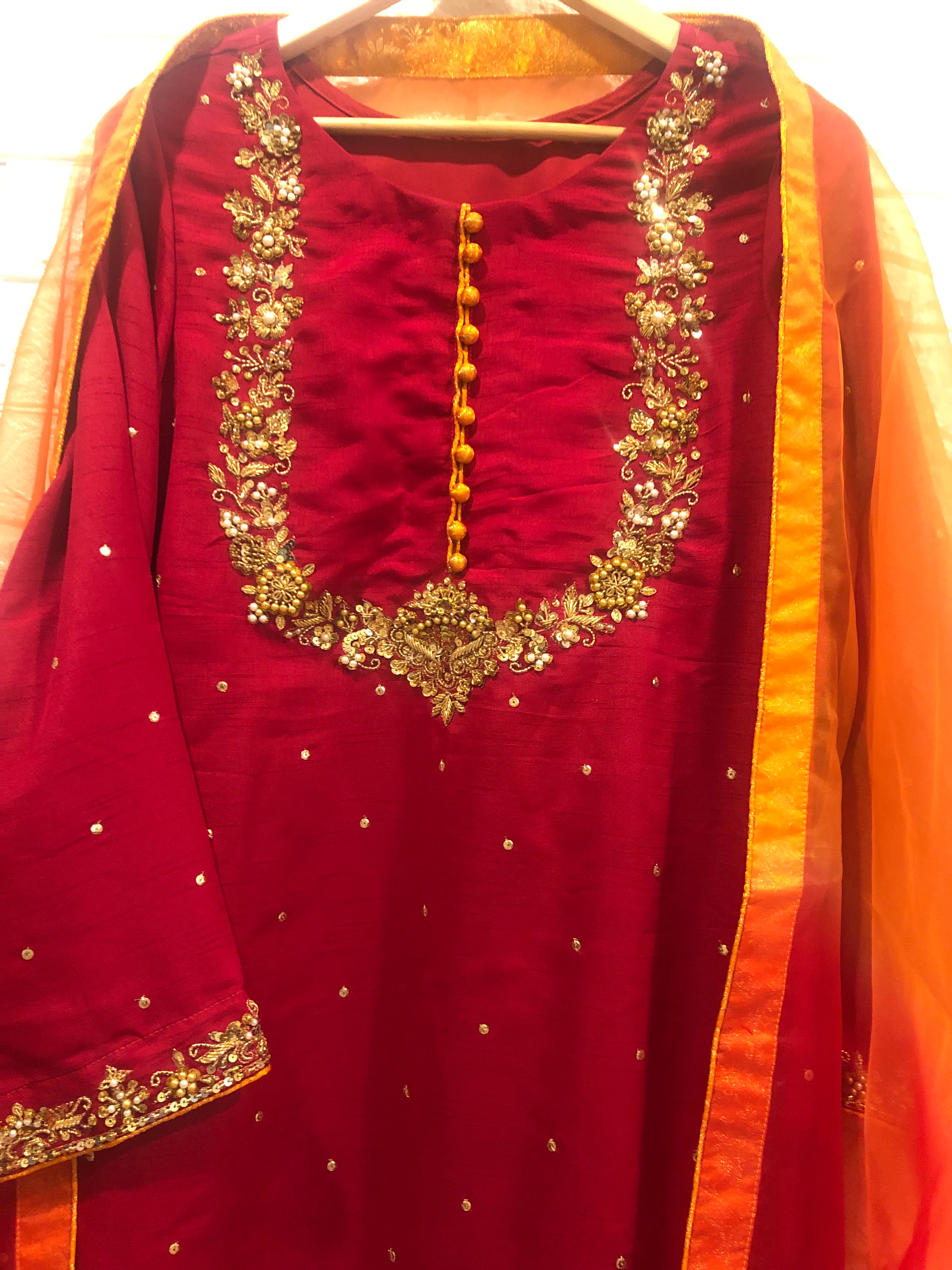 Red Raw Silk - Mataish Couture