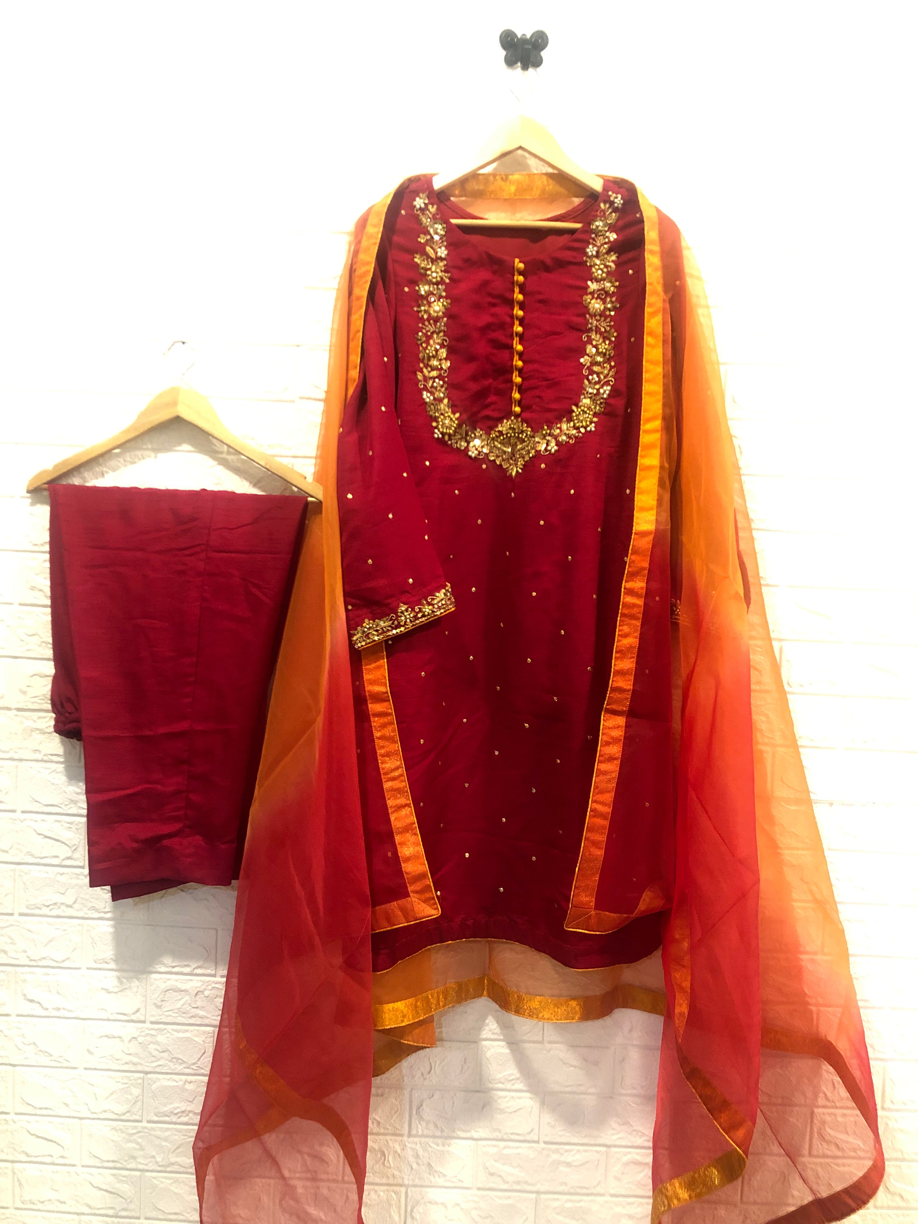 Red Raw Silk - Mataish Couture